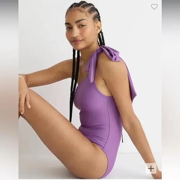 J. Crew Swimsuit Bow Lavender Purple Asymmetrical One Piece Shoulder VIOLA NWT - Picture 4 of 15
